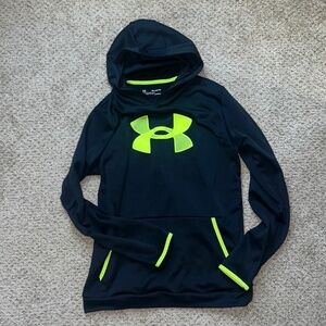 Under Armour Men's Navy Blue & Neon Yellow Hoodie - Size Medium, Athletic Perfor